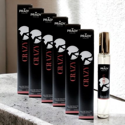 Lot de 12 (soit 1,55€ unité) : Eau de toilette générique femme CRAZY Prady – 33ml