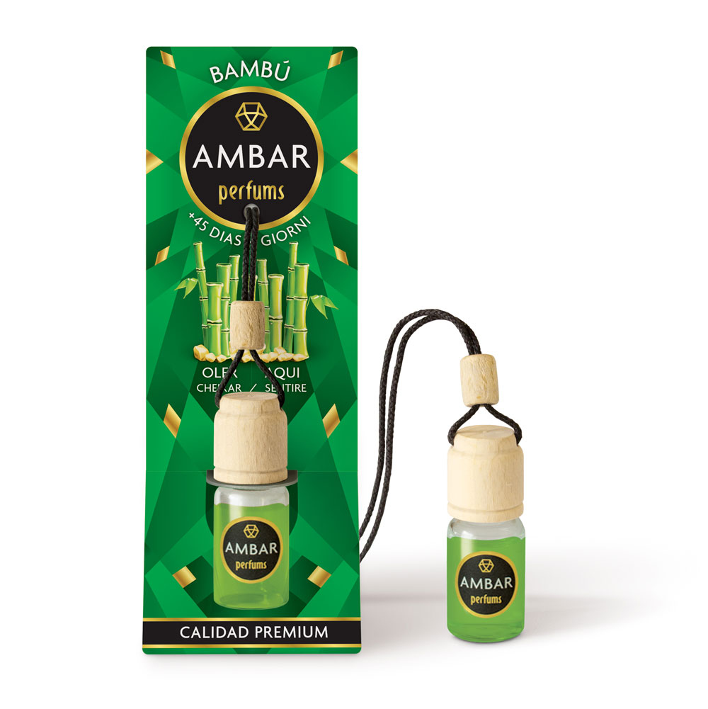 AMBAR_COCHE_BAMBU_B.jpg Présentoir de 14 (Soit 1,90€ pièce) : Parfums pour voiture à suspendre - Bambou +45j – Image 1
