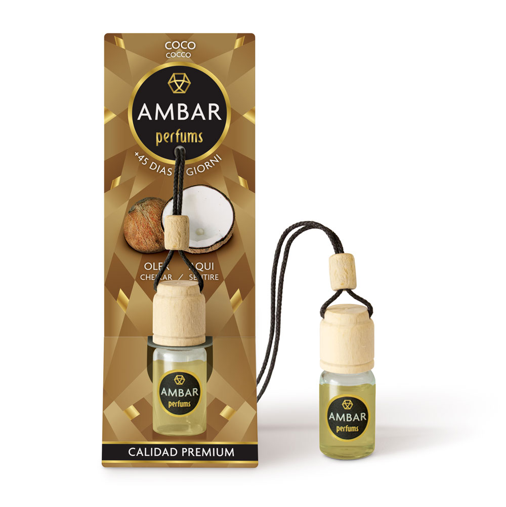 AMBAR_COCHE_COCO_B.jpg Présentoir de 14 (Soit 1,90€ pièce) : Parfum pour voiture à suspendre - Coco +45j – Image 1