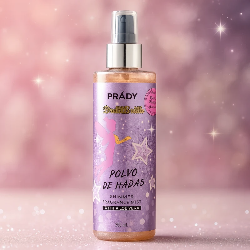 grossiste-brume-corps-et-cheveux-prady-polvo-de-hadas.webp Lot de 12 (soit 2,10€ pièce) : Brume parfumée et pailletée corps et cheveux "Musk-fleuri" - Prady – Image 1