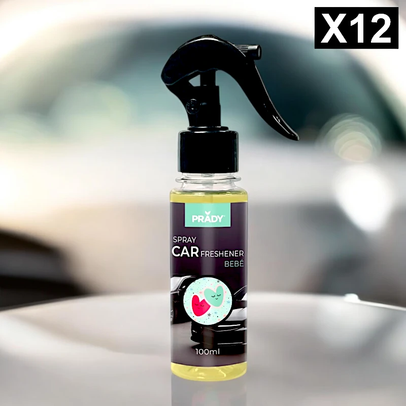 grossiste-en-spray-de-voiture-prady-parfum-bebe-1.webp Lot de 12 (soit 1,45€ pièce) : Spray d'Ambiance Parfumé Voiture 100ml - BEBE - Prady – Image 1
