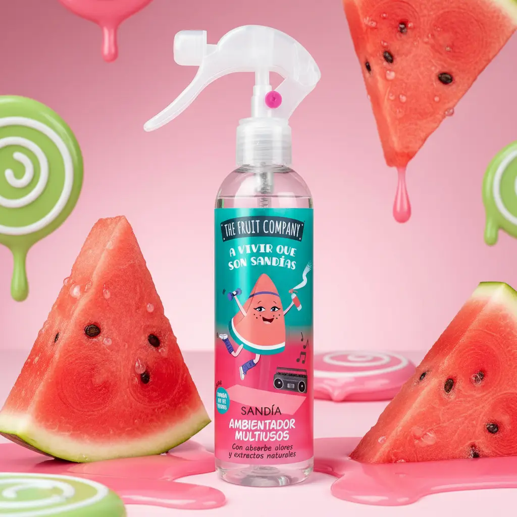 grossiste-spray-gourmand-the-fruit-company-1 Carton de 12 (1,49€ Unité) Désodorisant Spray Multi-usage Pastèque - THE FRUIT COMPANY – Image 1