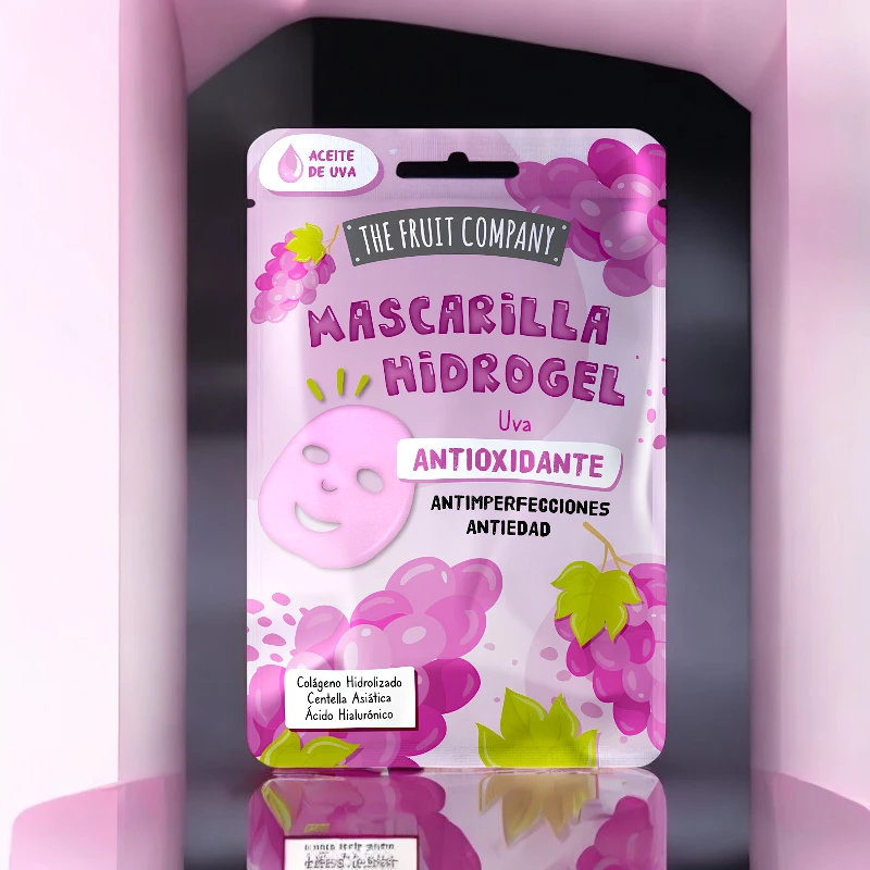 masque-de-visage-raisin-rouge-the-fruit-company.webp Carton de 24 (soit 1.30€ pièce) : Masques Visage Hydrogel Antioxydants au Raisin - The Fruit Company – Image 1