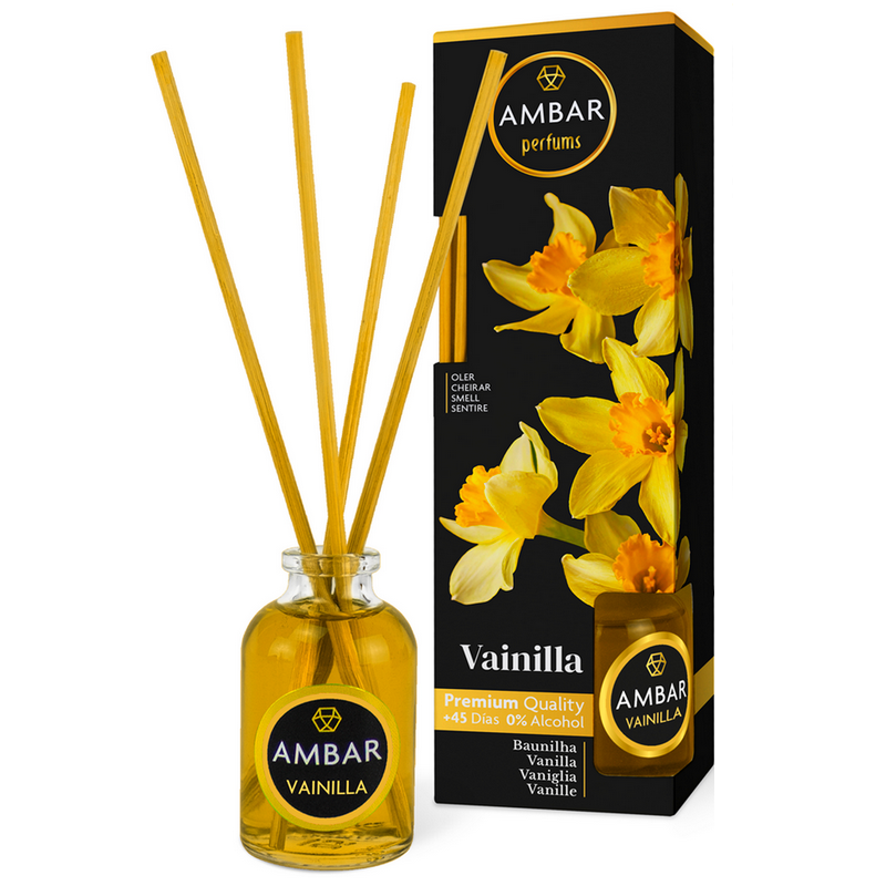 mikado-ambar-vanille.png Présentoir de 12 : Mikado qualité premium 30ml – Vanille (soit 2,30€ pièce) – Image 1
