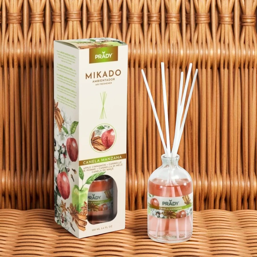 mikado-prady-cannelle-orange Carton de 12 (1,49€ Unité) Diffuseur d’Ambiance Mikado “Pomme Cannelle” - Prady – Image 1