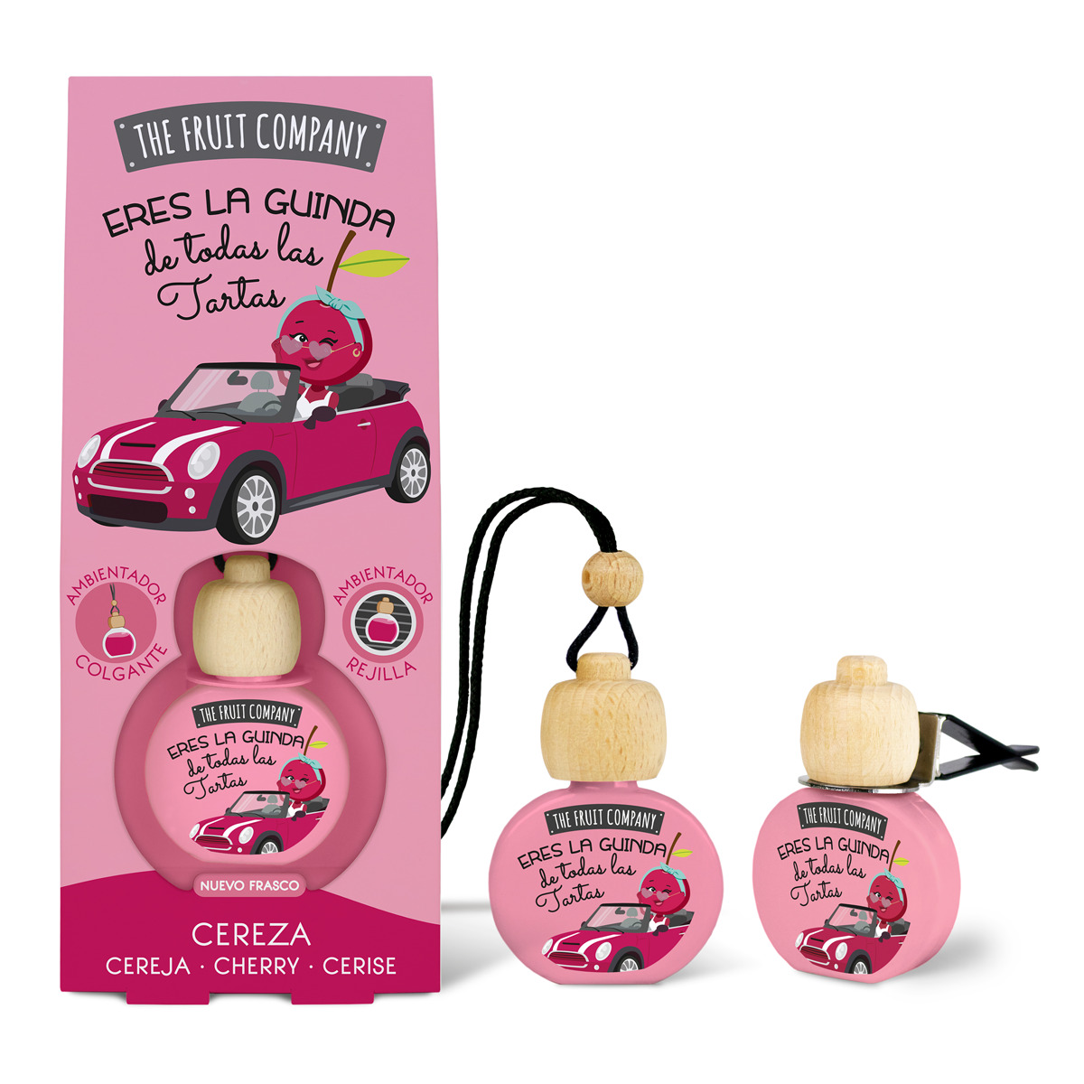 parfum-ambiance-voiture-the-fruit-company-cerise-1.jpg Pack de 14 (soit 2,25€ pièce) : Parfum pour voiture 2 utilisations - Cerise – Image 1