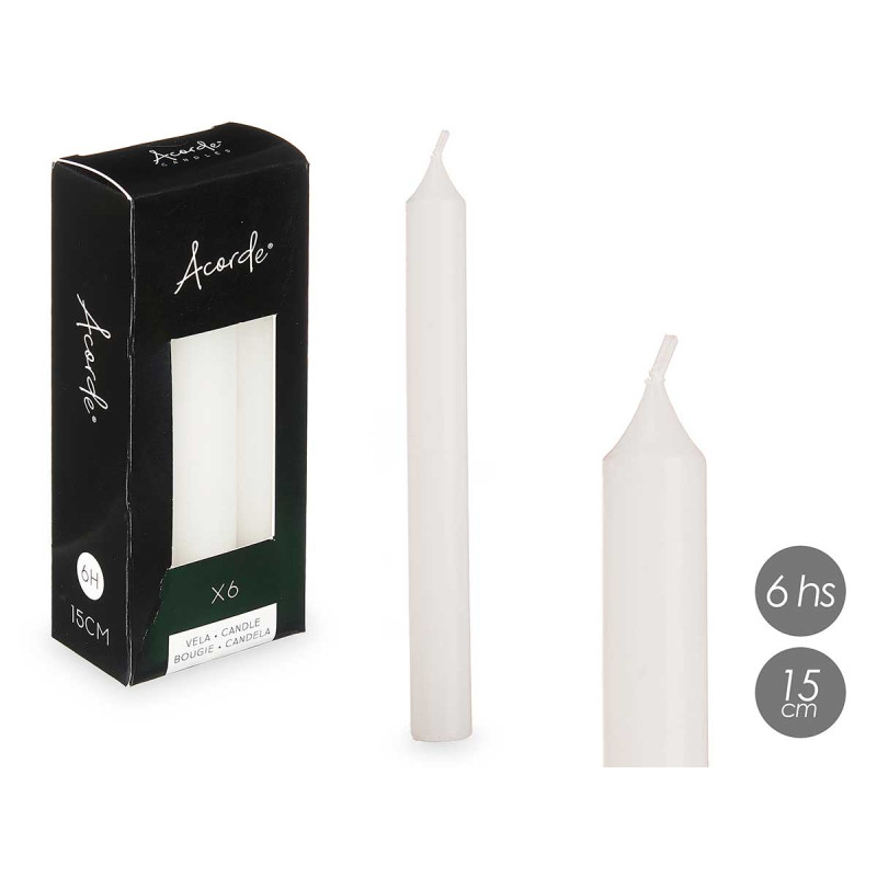 set-6-bougies-blanc-15-cm-6-heures.jpg SET 6 BOUGIES BLANC 15 CM 6 HEURES – Image 1