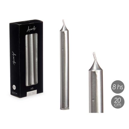 SET 8 BOUGIES  ARGENT 20 CM 8 HEURES