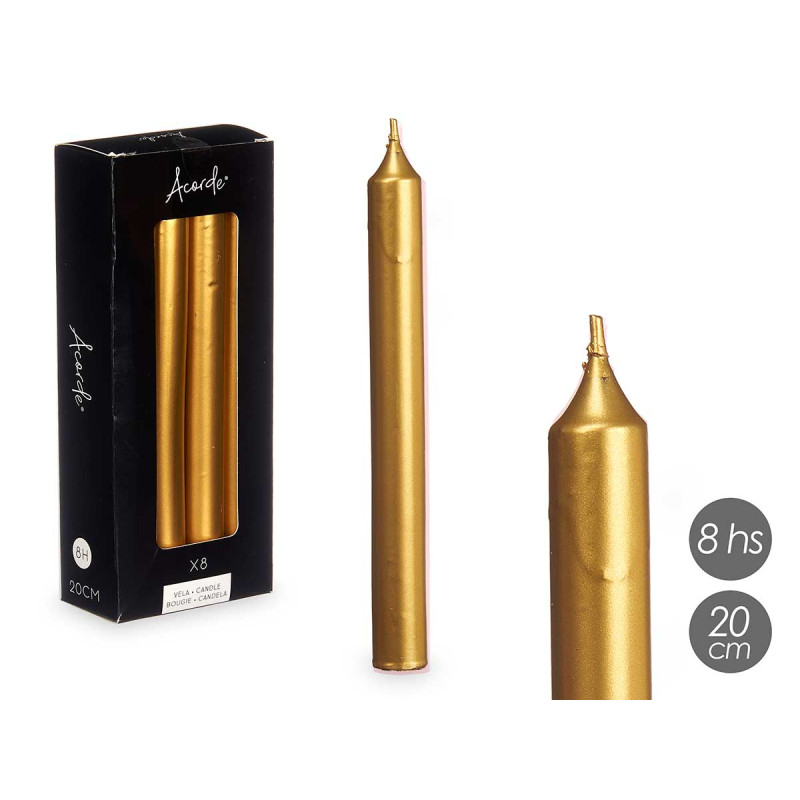 set-8-bougies-or-20-cm-8-heures.jpg SET 8 BOUGIES OR 20 CM 8 HEURES – Image 1